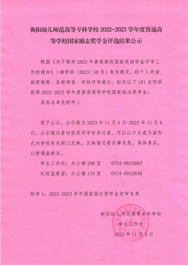 2022-2023学年度普通高等学校国家励志奖学金评选结果公示（衡阳幼儿师范高等专科学校）.jpeg